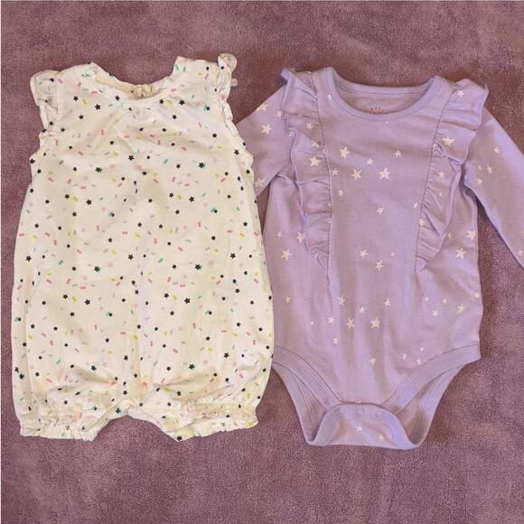 Cat & Jack & Baby GAP Lavender White Multi Stars Ruffle Sleeve Bodysuits 3-6M - Picture 1 of 12
